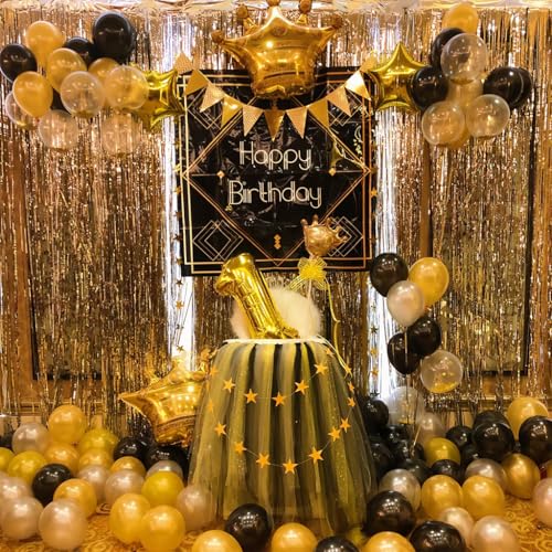 G2PLUS Glitzer Lametta Vorhang Champagner Gold, Metallic Lamettavorhängen, 2 Stück Glitzernde Lametta-Vorhänge für Party, Lametta Dekovorhänge für Geburtstags, Themenparty, Weihnachten Deko