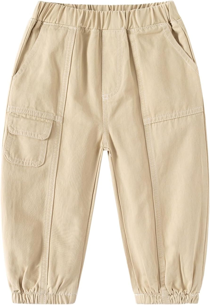Toddler Baby Boys Cargo Pants Elastic Waist Khaki Joggers Pull On Harem Trousers Solid Khaki Cargo Pants Hiking Trousers