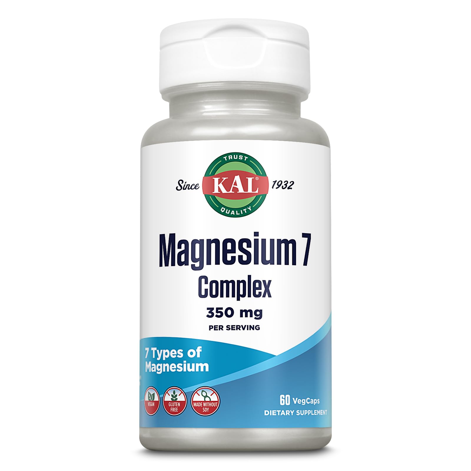KAL Magnesium Complex 7 - Total Complex with Magnesium Glycinate, Citrate, Malate and More - Relaxation and Whole Body Support Supplements - Vegan, 60-Day Guarantee - 60 Servings - 120 VegCaps — Amazon image 7