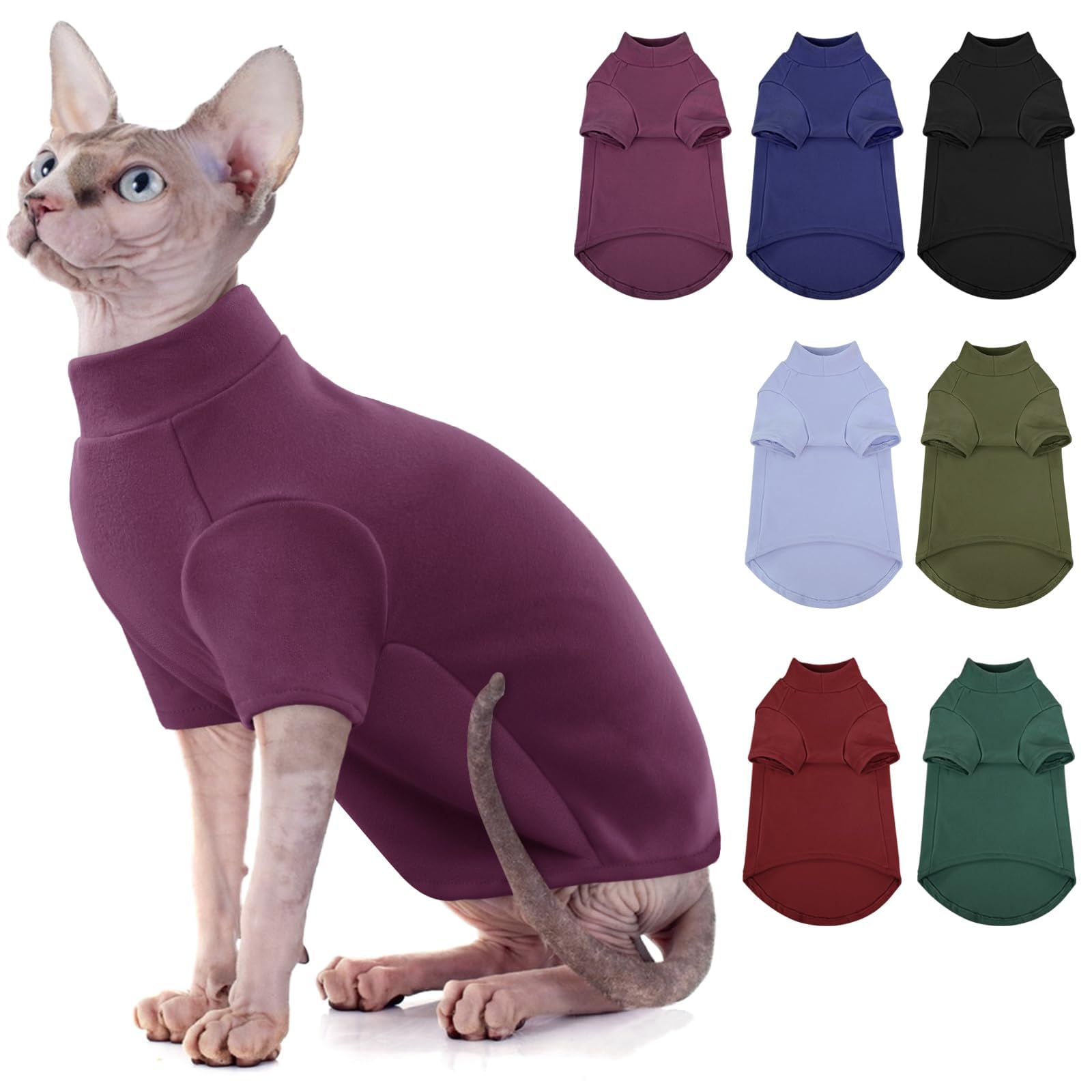 AOFITEE Turtleneck Jumper for Cats Soft Sphynx Cats Shirt Hairless Cat Jumpers with Sleeves