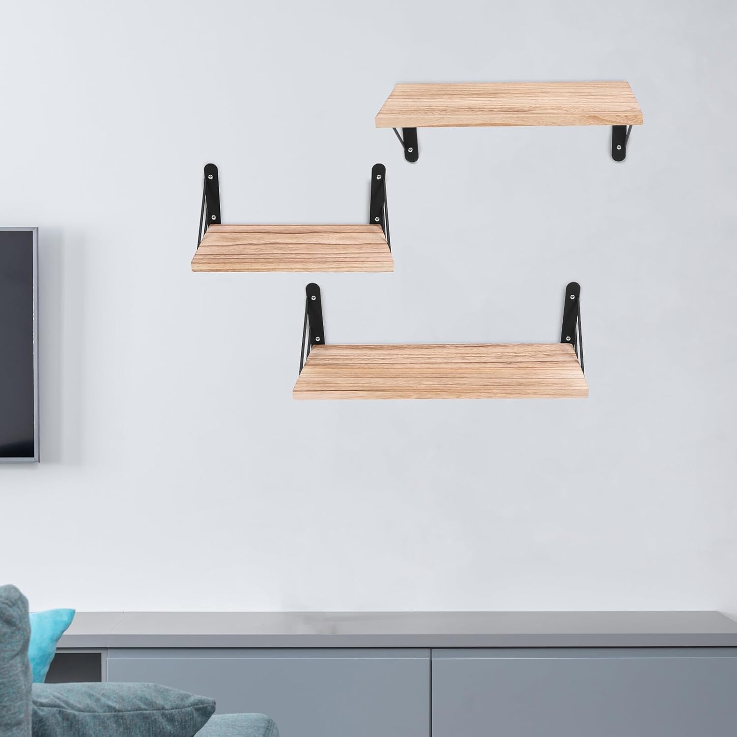 Rustic Style Wall Mounted Floating Shelves 3pcs Set Light Wood Wall Shelf for Bedroom Living Room Home Décor Storage