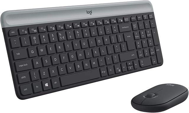 Logitech Slim Wireless Keyboard And Mouse Combo Mk470, Ultrasmukły, Kompaktowy I Cichy Zestaw Bezprzewodowej Klawiatury I Myszy,Pc - Szary,920-009204