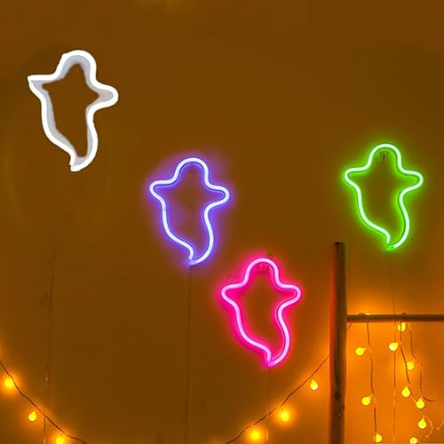 Miniatura 4 de Letreros LED de neón de fantasma, lámpara de noche decorativa de terror, funciona con pilas, luces góticas inalámbricas, decoraciones de Halloween