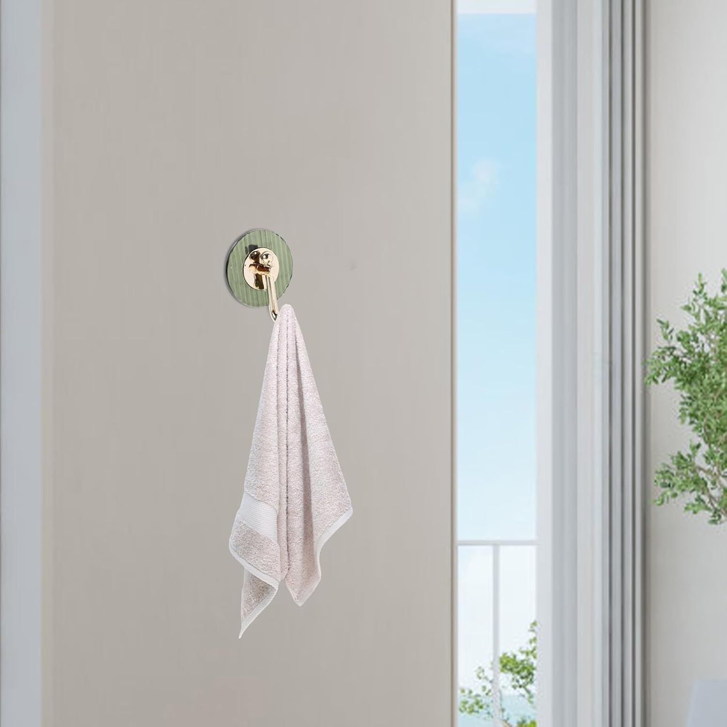 HOMSFOU 4pcs Small Round Wall Hooks, Decorative Waterproof Coat and Key Hooks with Adhesive Mount, Striped Non-Punch Kitchen and Bathroom Towel Hangers for Entryway and Home Organization image 4