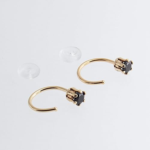 Miniatura 2 de Half Huggie Birthstone Gold Hoop Earrings for Girls Women Tiny Cartilage Stud Piercing Earring Hypoallergenic Earring Screw Back Dainty Hug (Black