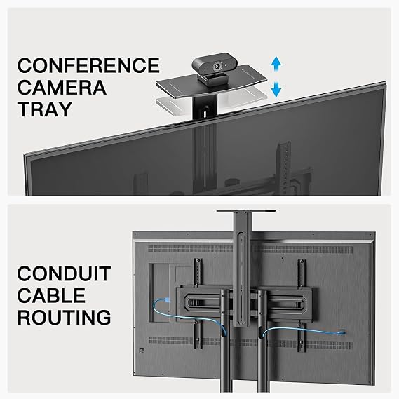 PERLESMITH Rolling TV Stand with Wheels for 32-85 Inch LCD LED 4K Flat Screen TVs, Tilt Mobile TV Cart with Shelf Holds Up to 100 lbs, Height Adjustable Floor TV Stand Max VESA 600x400mm- PSTVMC05
