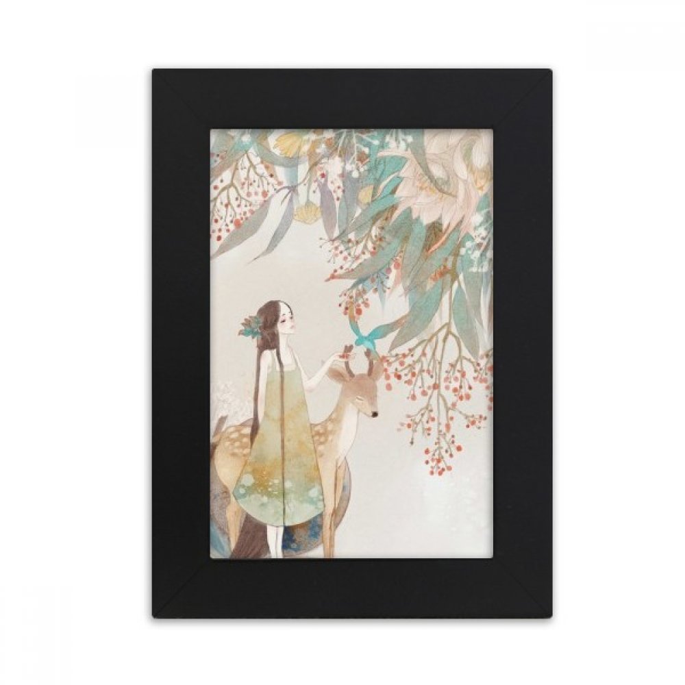 Cadre photo de bureau 10x15 illustration cerf peinture art multicolore