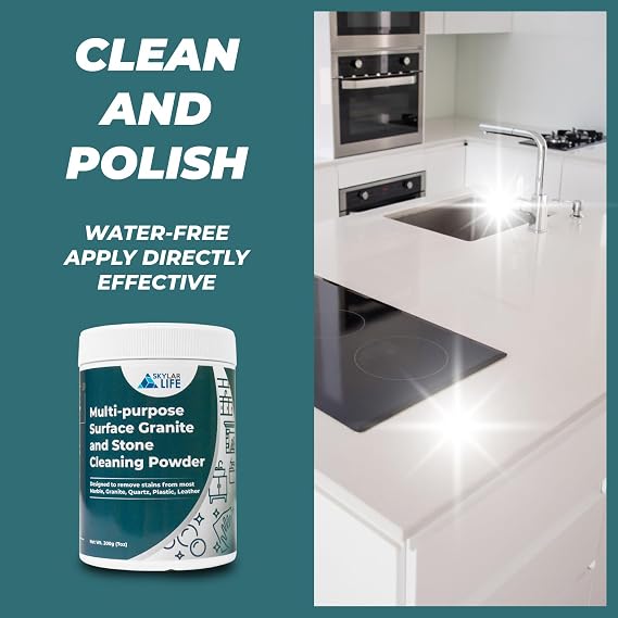 Skylarlife Multi-purpose Surface Stone Cleaning Powder (200g) to remove rust stain, yellowing, oil stains, from most marble, granite, quartz, concrete, countertop and stains from boat