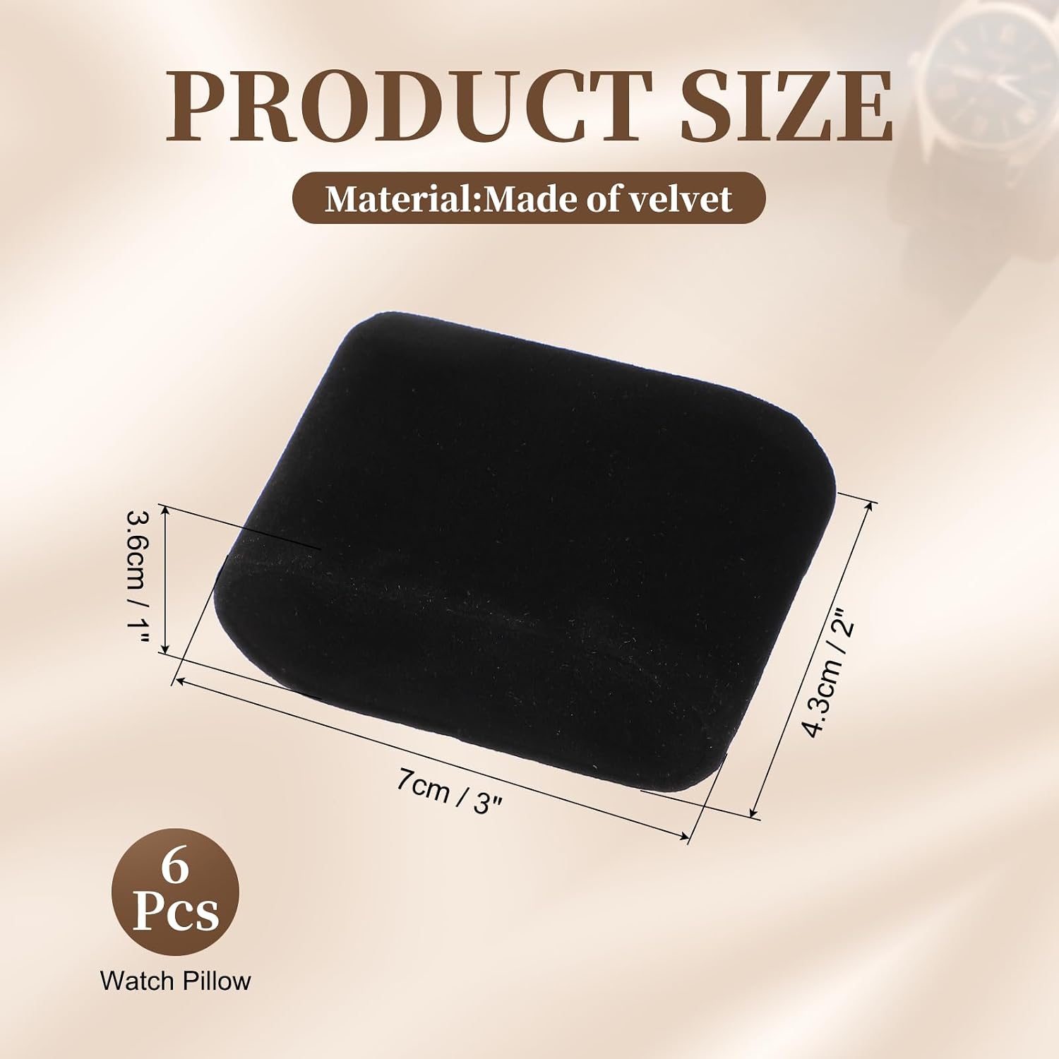HARFINGTON Watch Pillow, 6 Pack Watch Pillows Inserts Oval Long Velvet Watch Cushion Replacement Bracelet Pillow for Wristwatch Jewelry Display Gift Box, Black image 2