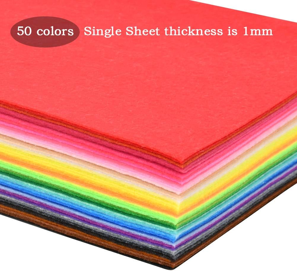 50 x TIMESETL Felt Fabric 20 x 30 cm 50 Colours Felt Sheets Sheets Patchwork Felt Fabric Craft Projects Patchwork with 21 Colours Embroidery Thread + 16 Embroidery Needles - Image 4