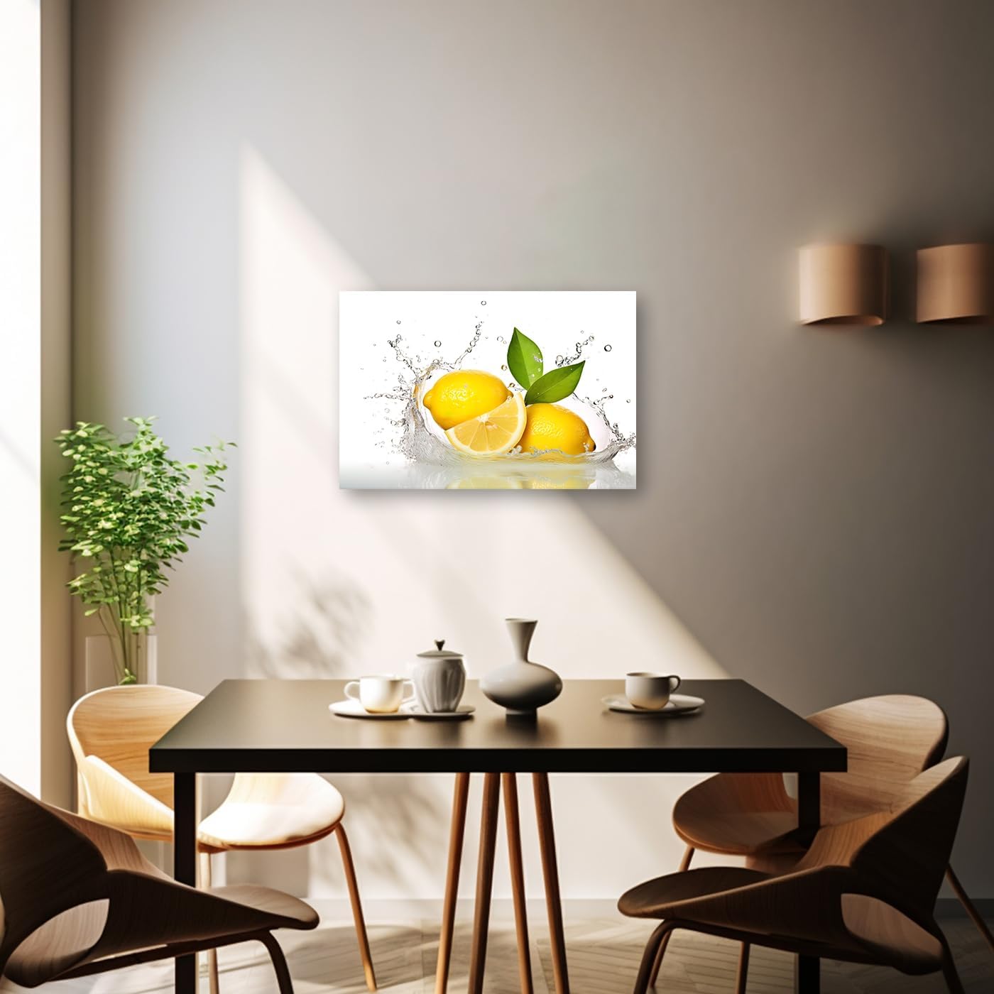 CXHOSTENT Fruit Canvas Wall Art Kitchen Wall Decor Lemon Splash Water Pictures Print Food Painting Artwork Restaurant Kitchen Decor Frame (Lemon - 2, 12L x 18W)
