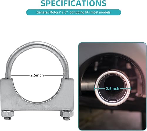 Miniatura 2 de Abrazadera de escape de 2.5 pulgadas de acero inoxidable de 2.5 pulgadas, abrazaderas de perno en U, paquete de 2