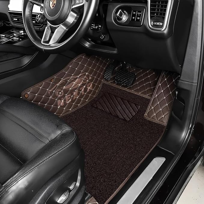Image of NEXTA Premium Nappa Luxury Leather with Grass Mat Complete Set || 100% Waterproof and Washable||7D Cars Floor Mats for VinFast VF MPV 7-7 Seater (All 3 Rows) | Color : (Coffee)