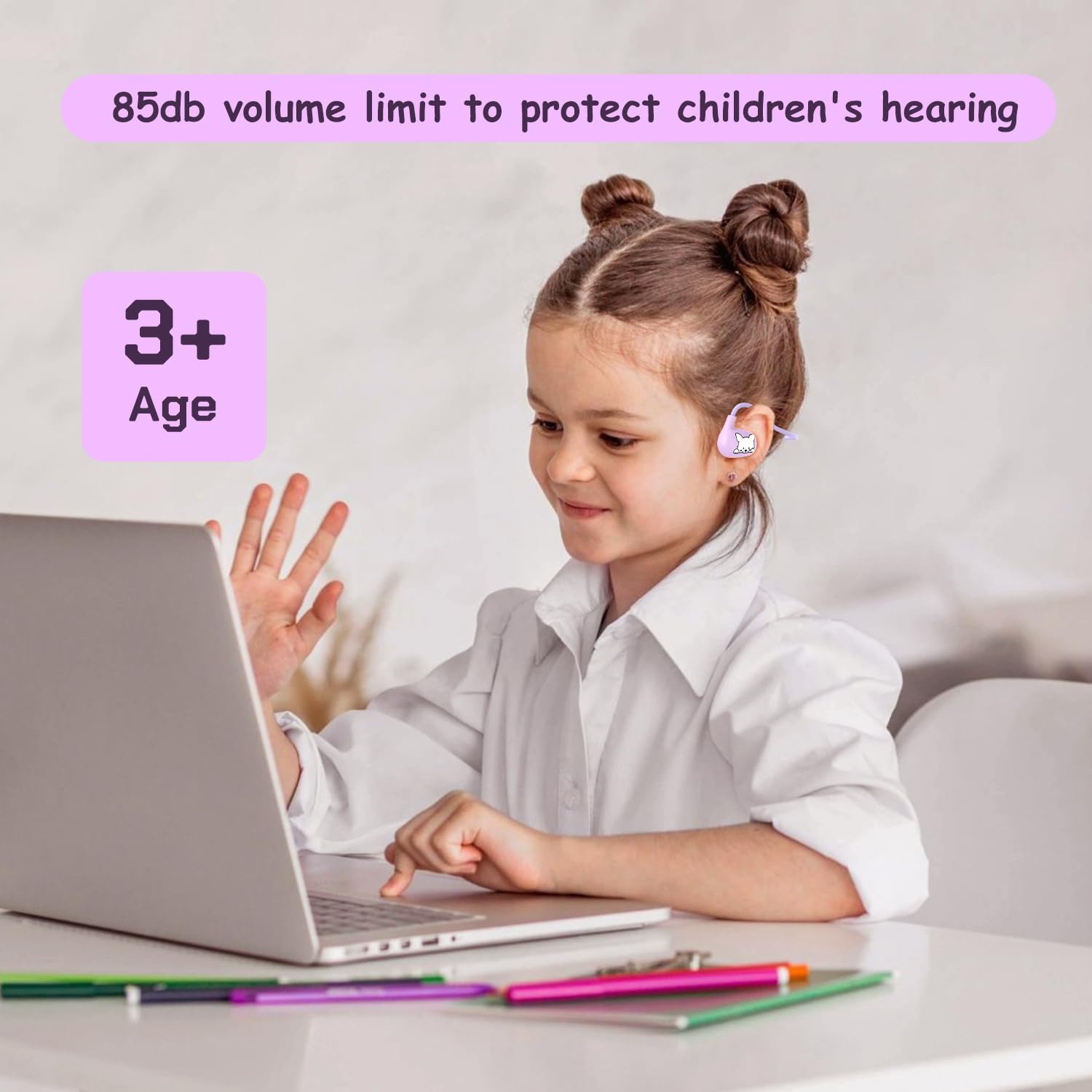 Kids Headphones, LK15 Open Ear Bluetooth Headphones with Air Conduction, Ultra-Light, 85dB Volume Limiting Wireless Headphone for Children Teens Boys Girls (Purple) - Image 3