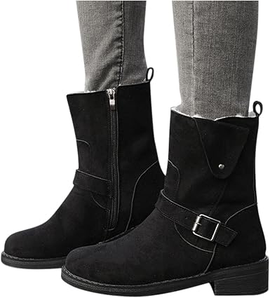 Amazon.com: Botas para mujer, de moda, peludas, cálidas, para otoño,  invierno, con cremallera, botas de nieve anchas a media pantorrilla con  hebilla : Ropa, Zapatos y Joyería