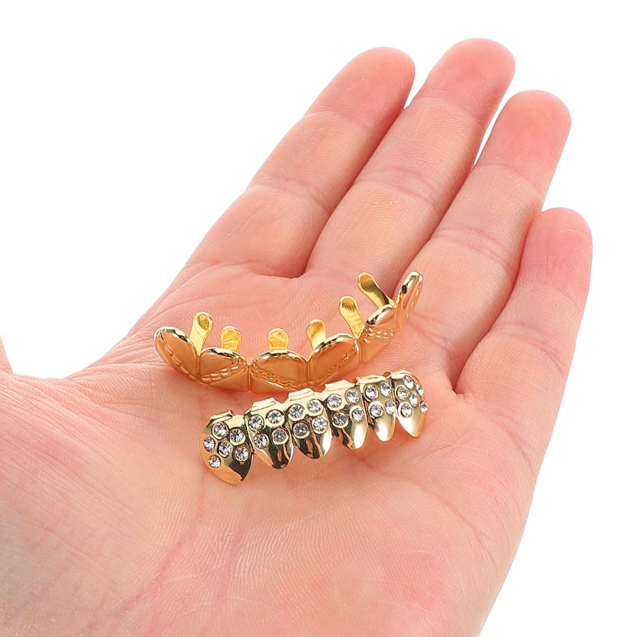 PACKOVE Unique Hip Hop Mouth Grills Teeth Dentures for Women Men for Halloween and Festive Events, Golden - Image 3