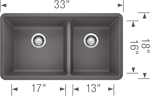 Miniatura 2 de BLANCO 441479 Precis - Fregadero de cocina de doble tazón 6040 de 1-34, 33 pulgadas de largo x 18 pulgadas de ancho x 9.5 pulgadas de profundidad