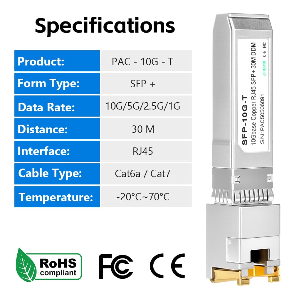 Modulo SFP+ 10GBase-T RJ45 30m Copper Transceiver Compatibile Cisco Ubiquiti Mikrotik Netgear TP-Link