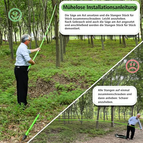 Astsäge mit Stiel 8,4m Handsäge Einstellbare Länge, Baumsäge Gartengeräte-Set Palme Hochentaster hochreichbare Stange mit Tragetasche, schneidet sauber und schnell für hohe Äste