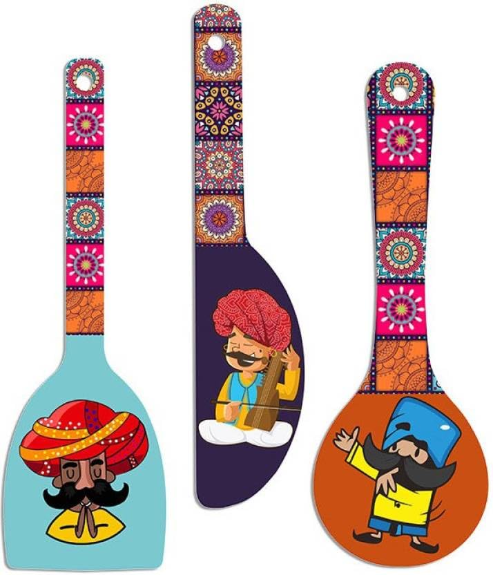 TSK CRAFTS Wooden Wall Hanger for Home | Office | Living Room | Gift | Modern Decoration Items | Kitchen Wall Decor |Rajasthani Culture Home Decor Hanging Items (TSK 020), Set of 3