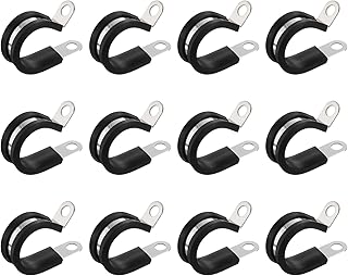 HARFINGTON 12pcs 304 Stainless Steel Cable Clamps 7/8 Inch Rubber Cushioned Insulated Clamp Metal Loop Pipe Clamp for Tube...