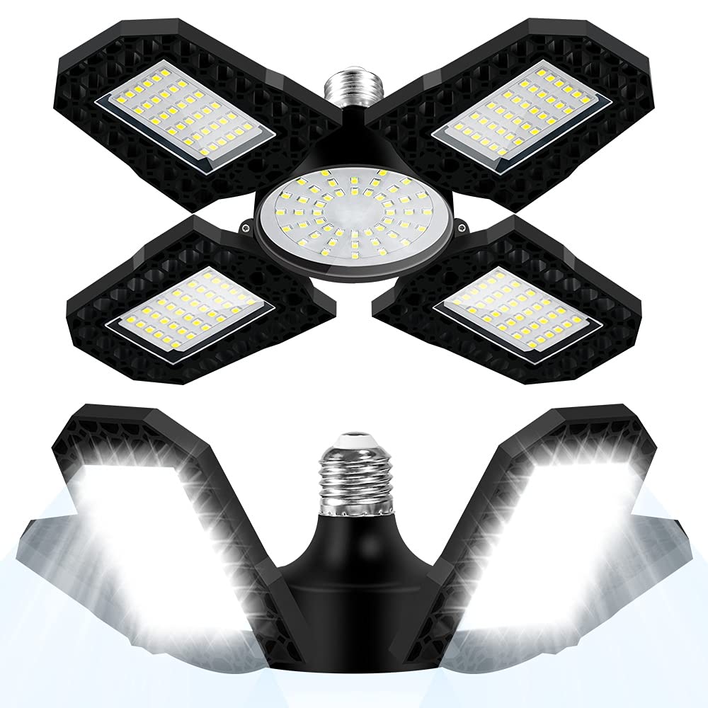 2-Pack E26 LED Garage Lights 150W Deformable Lamp Garage 6000K Super Bright Light Bulb 15950LM 180Pcs LED Shop Lighting with Adjustable 5 Panels 110V Garage Lights Ceiling for Garage,Barn,Workshop