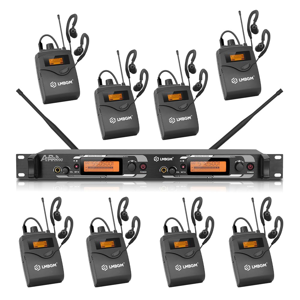 AR2090 Mono UHF Dual Channel Wireless In-Ear Monitoring System Ideal für Aufnahmestudios, Kirchen und Bandaufführungen (2 Kanäle, 8 Bodypack)