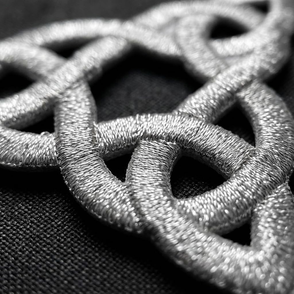 Silver Celtic Knot Iron On Patch 3 Inch - Decorative Irish Embroidery Applique for Jackets Bags Shirts and DIY Fashion - Stylish Gothic Boho Accessory