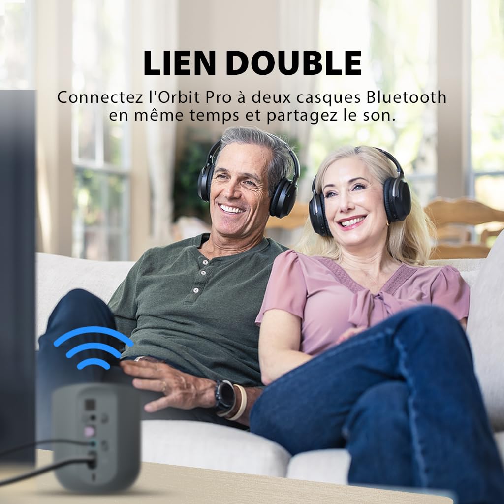 Avantree Orbit Pro - Émetteur Bluetooth pour TV avec Sortie Audio Optique ou AUX (INCL. Smart TVs), Son Surround, Contrôle Facile du Volume pour AirPods & Autres Casques