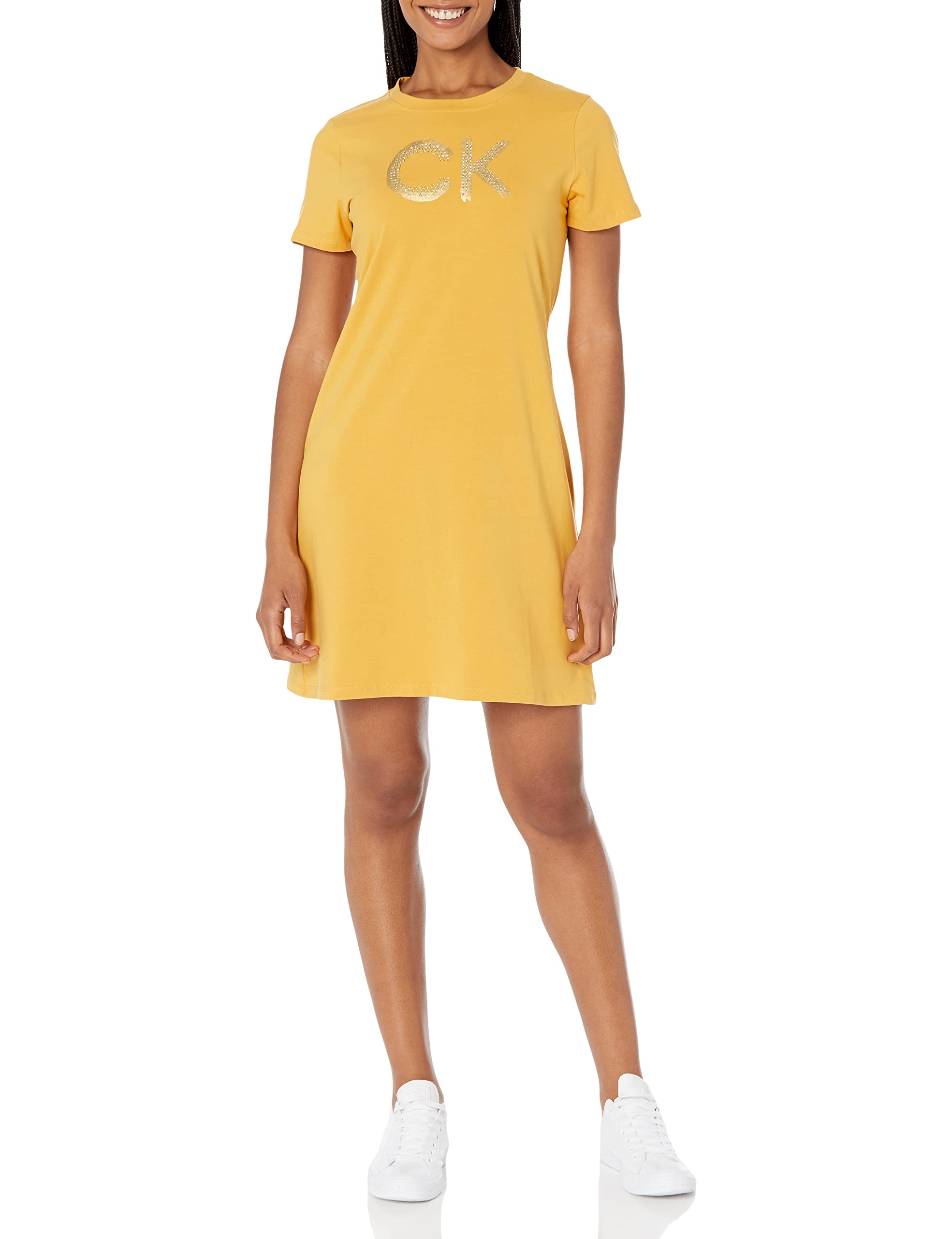 Calvin KleinWomen's Relaxed Short Sleeve Midi Logo T-Shirt Dress