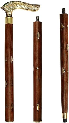 ITOS365 Handmade Wooden Folding Walking Stick - 36 Inches | Handcrafted Walking Cane with Antique Brass Handle in Wooden Brown Finish | Walk...