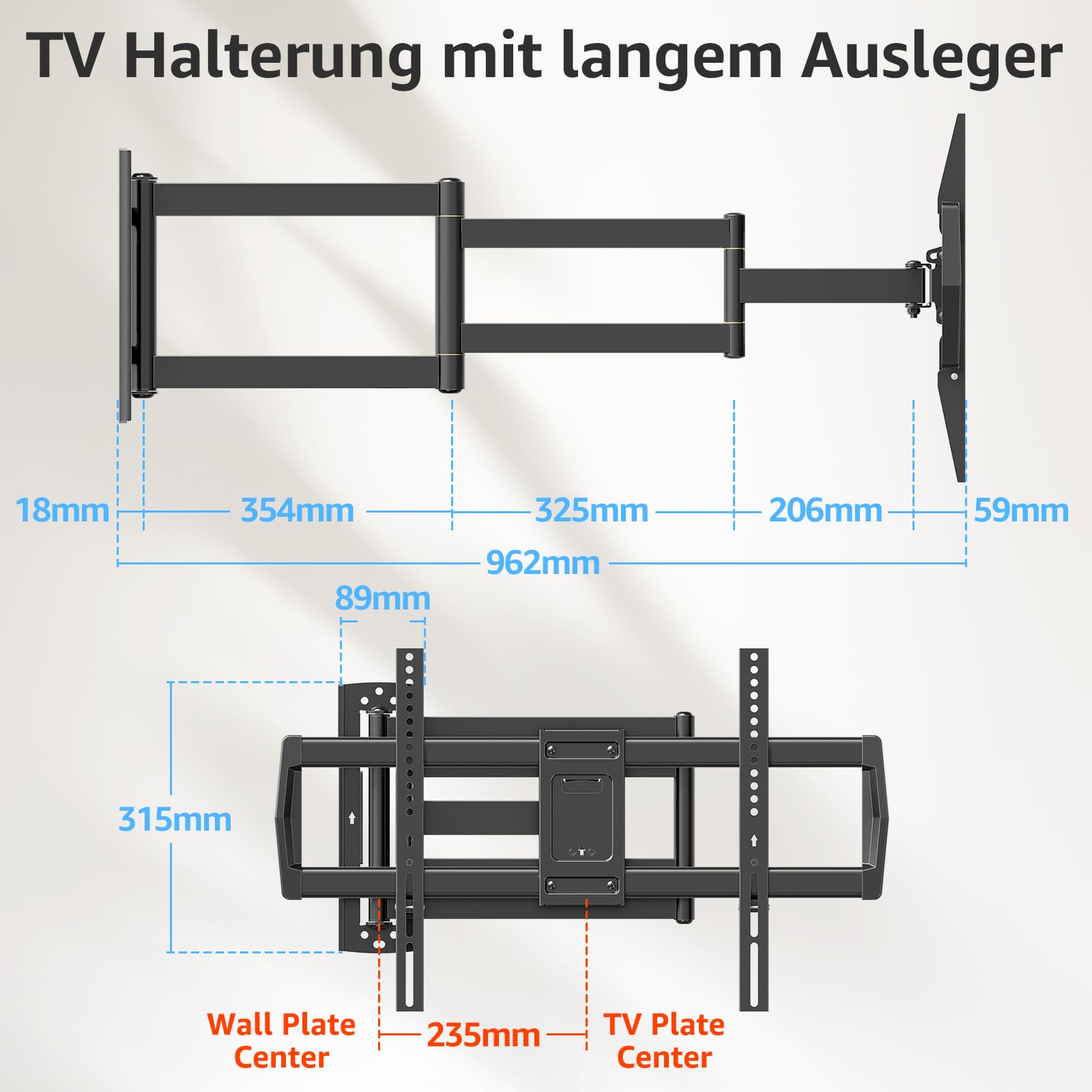 MOUNTUP 962mm Langarm TV Wandhalterung für 42–75 Zoll bis zu 45kg, Schwenkbare Neigbare Wandhalterung Fernseher, Extra Langer Reach Fernseher Halterung, Max VESA 600 x 400mm, EU0047-L
