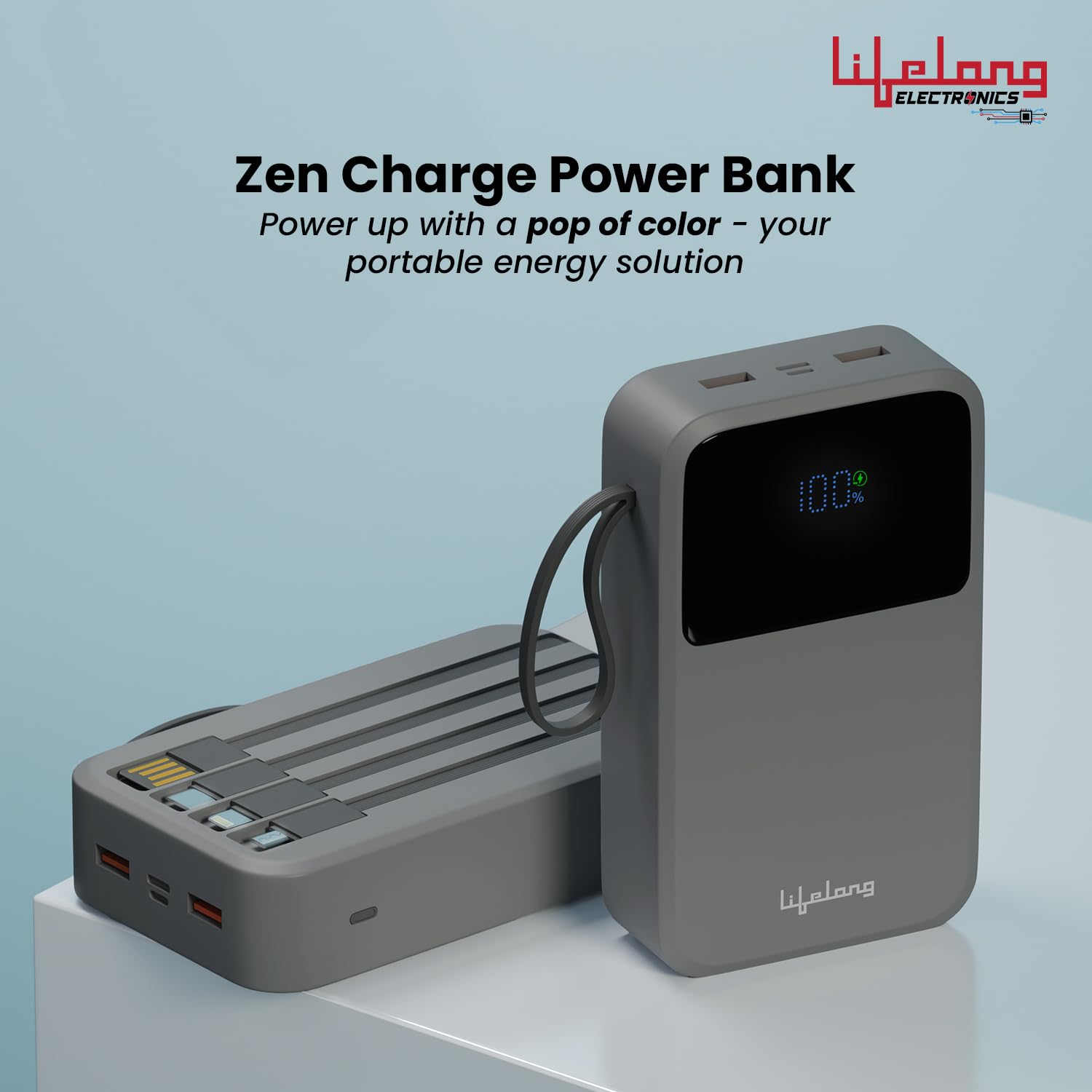 Lifelong Electronics 20000mAh 22.5W Fast Charging Power Bank | 4 Cables Attached – Type A + Type B + Type C + Lightning | for New & Old Devices | 4 Ports Available Too | Small Pocket Size Powerbank — Amazon image 2