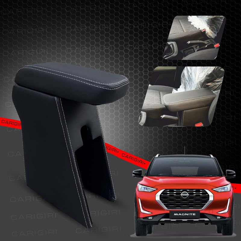 Image of Carigiri Premium Finish Car Armrest with Storage Box And High Density Moulded Foam For Nissan Magnite (Models-2020-2025) (White Seam,Nappa Leatherette)