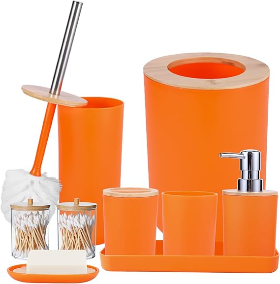 SLDIYWOW 9Pcs Orange Bathroom Accessory Set,Bathroom