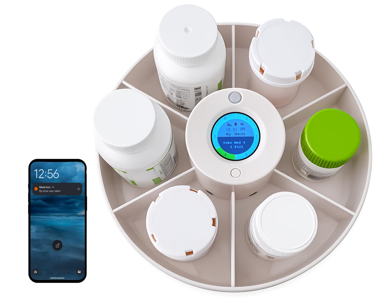 EMTHINGS Smart Medication Organizer Uses Original Pills Bottles Device Alerts and Mobile Notifications Flexible Scheduling Share Notification Dosage