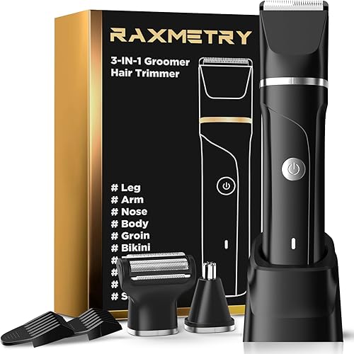 Beard Trimmer for Men,Manscape 3-in-1 Electric Razor Groin Groomer,IPX7 Waterproof Wet/Dry,Versatile Body Hair Trimmer for Ball/Beard/Nose,USB Rechargeable & Nose/Shaves Head,Silver