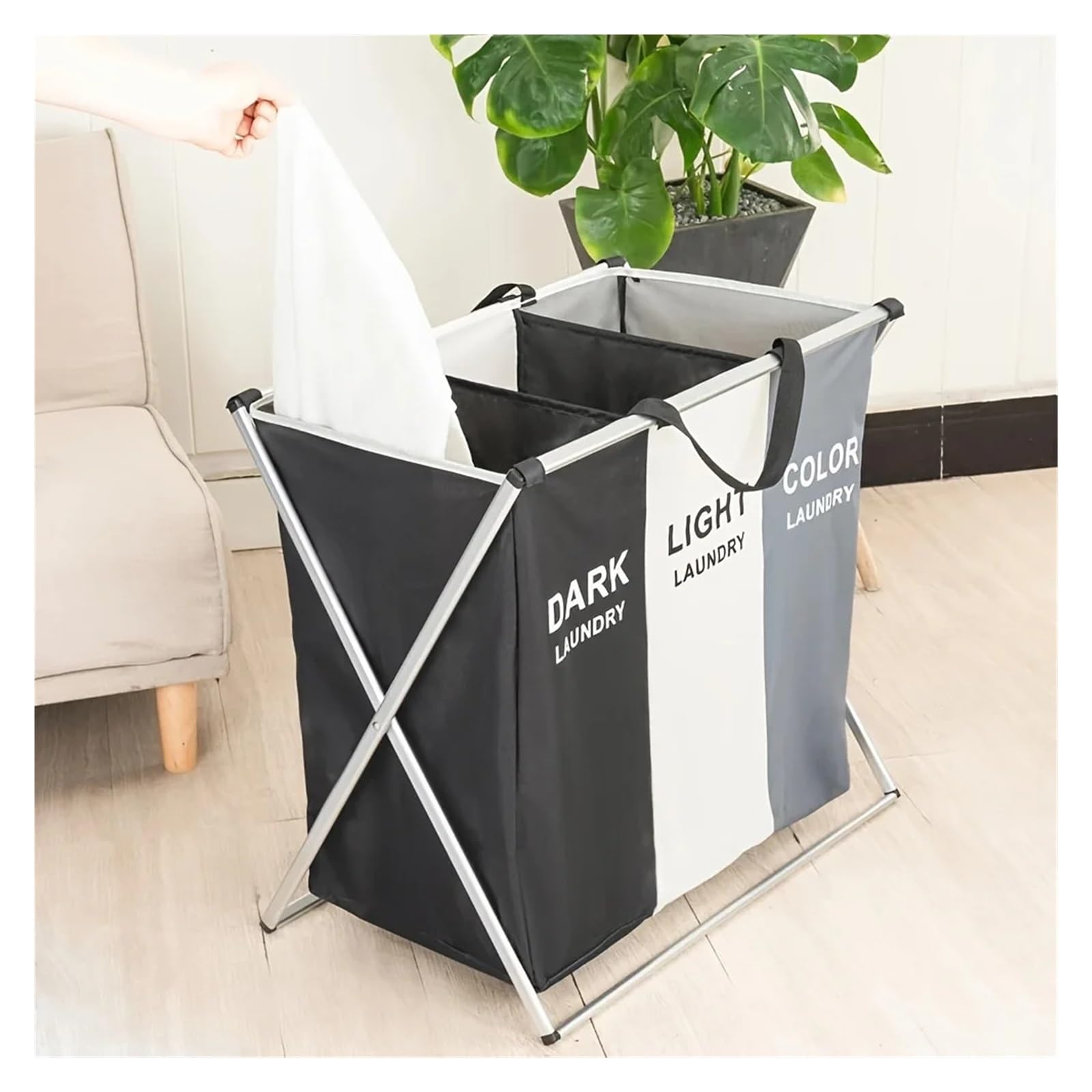 Panier à linge pliable et autoportant avec poignées solides