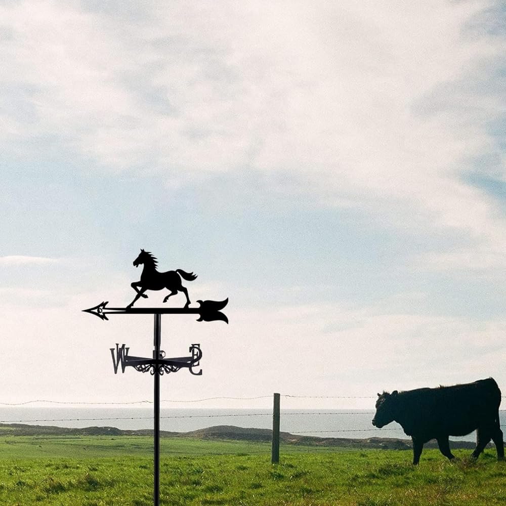 Veleta de jardín de Metal con Forma de Caballo Corriendo, Ideal para Exteriores, Patios, con Montaje en Techo de Hierro Forjado. Indica la dirección.