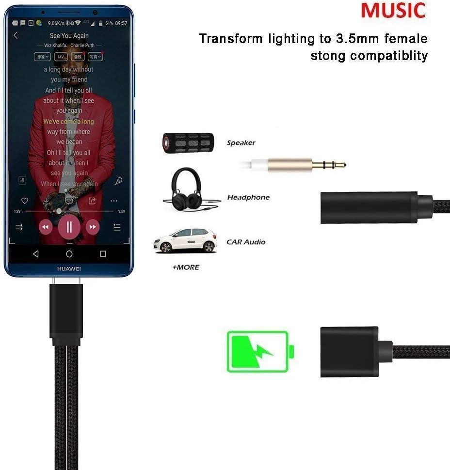 Nylon Braided 2 in 1 USB C Type C to 3.5mm Headphone Audio Aux Jack & Charge Adapter Cable Converter for Motorola Moto Z, Letv Le Pro 3 and Other Mobile Phone That Without 3.5mm Audio Jack