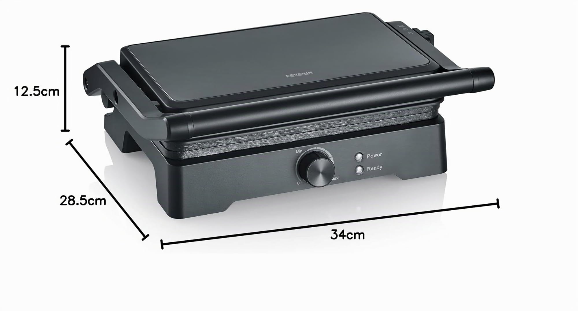SEVERIN MultiGrill XL, 1800W, Piastra Ceramica (28x17 cm), PFAS-Free, Funzione Barbecue 180°, Temp. 230°C, Vassoio Rimovibile, 34,0 x 12,5 x 28,5 cm, Nero - KG 2391