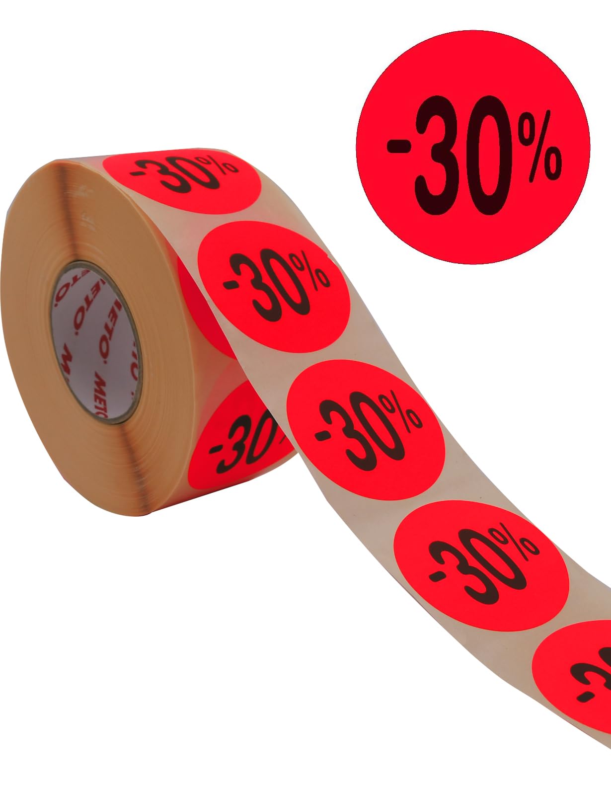 Etichette originali Meto sconto – 30% – (40 mm, rotonde, rosso fluoro, permanenti, 1000 etichette su rotolo, etichette adesive 30004924)