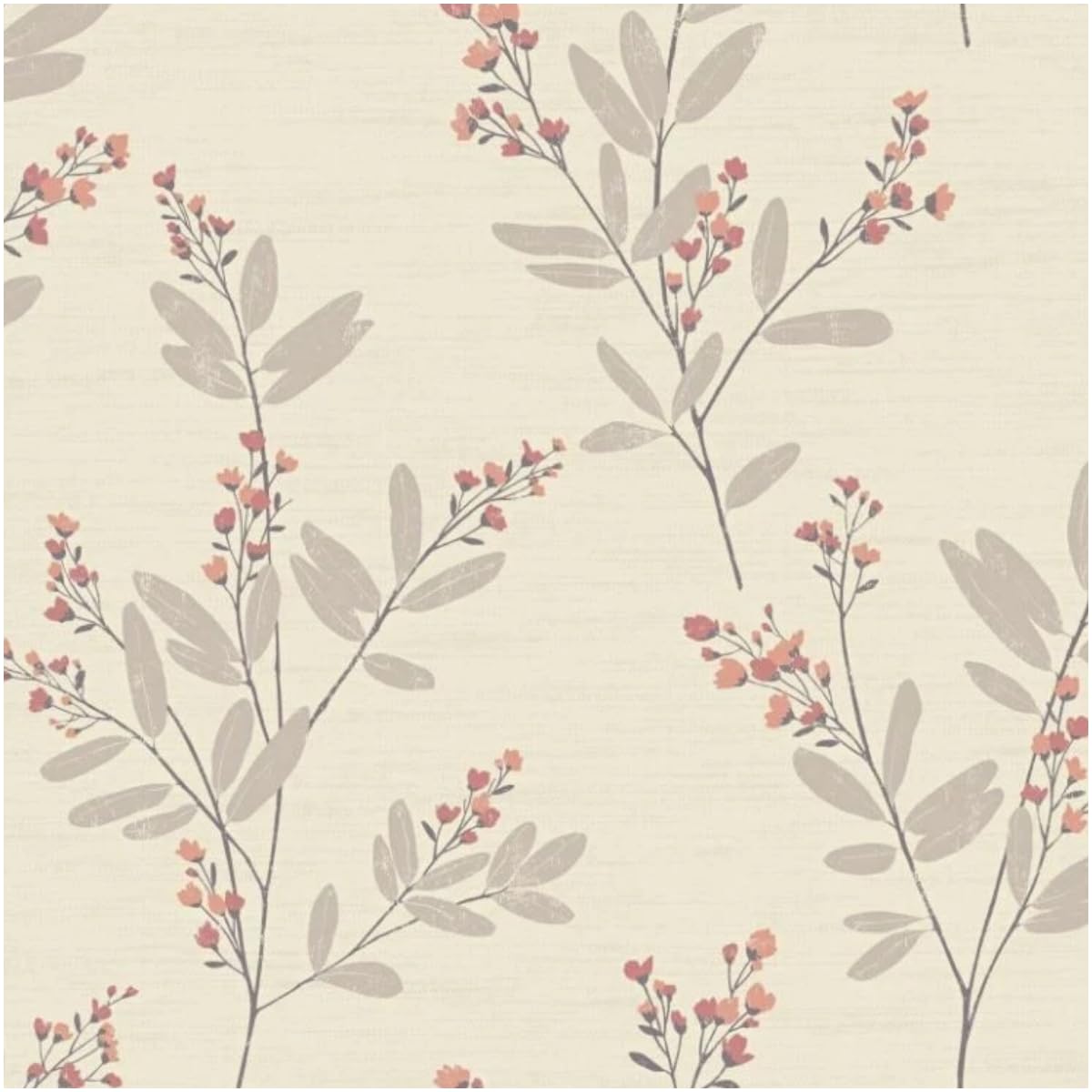 YöL Neutral Floral Wallpaper Cream and Orange Botanical Leaf Sprig Design for Living Room Bedroom Hallway Contemporary Smooth Paper Matt Finish Feature Wall Decor