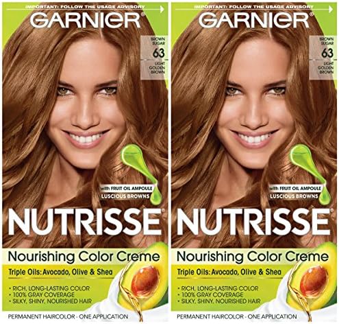Garnier Hair Color Nutrisse Nourishing Creme, 63 Light Golden Brown (Brown Sugar) Permanent Hair Dye, 2 Count (Packaging May Vary)