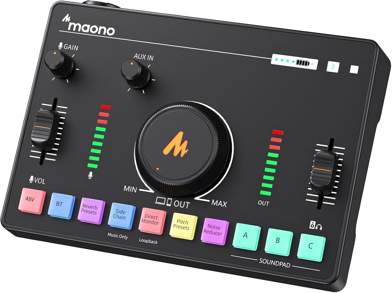 MAONO Streaming Audio Mixer, Audio Interface with Pro-preamp, Bluetooth, Built-in Battery, 48V Phantom Power for Live Streaming, Podcasting, Gaming MaonoCaster AMC2 NEO (MATTE BLACK)