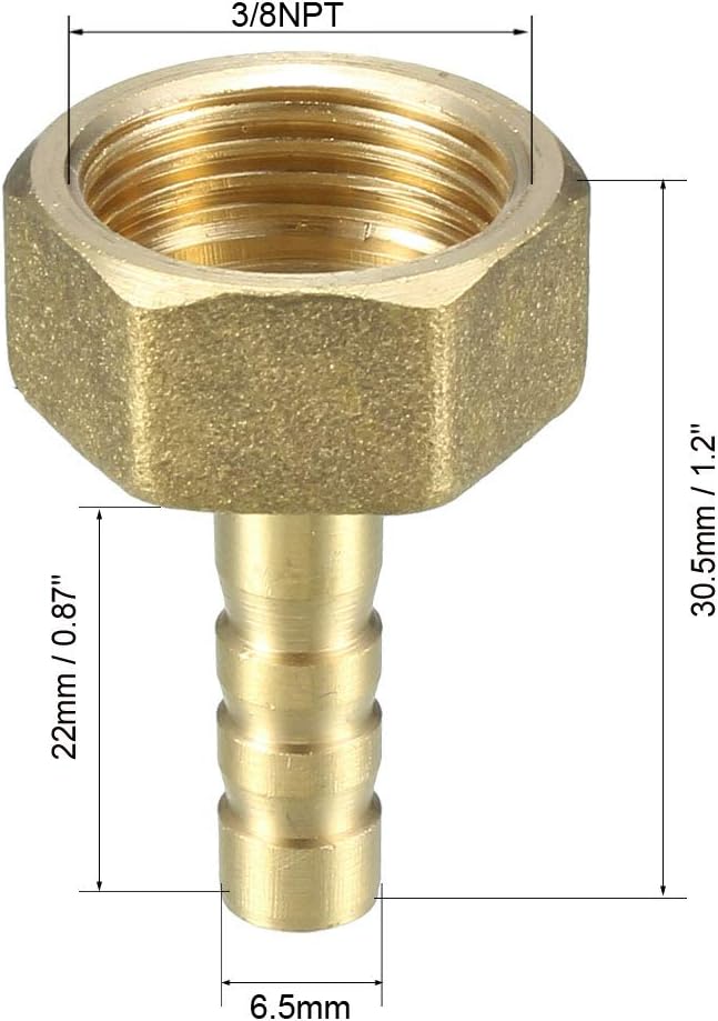sourcing map Brass Barb Hose Fitting Connector Adapter 6.5mm Barbed X 3/8 PT Female Pipe 6pcs, Gold, 6.5mm x 3/8 NPT, 6 Pack - Image 3