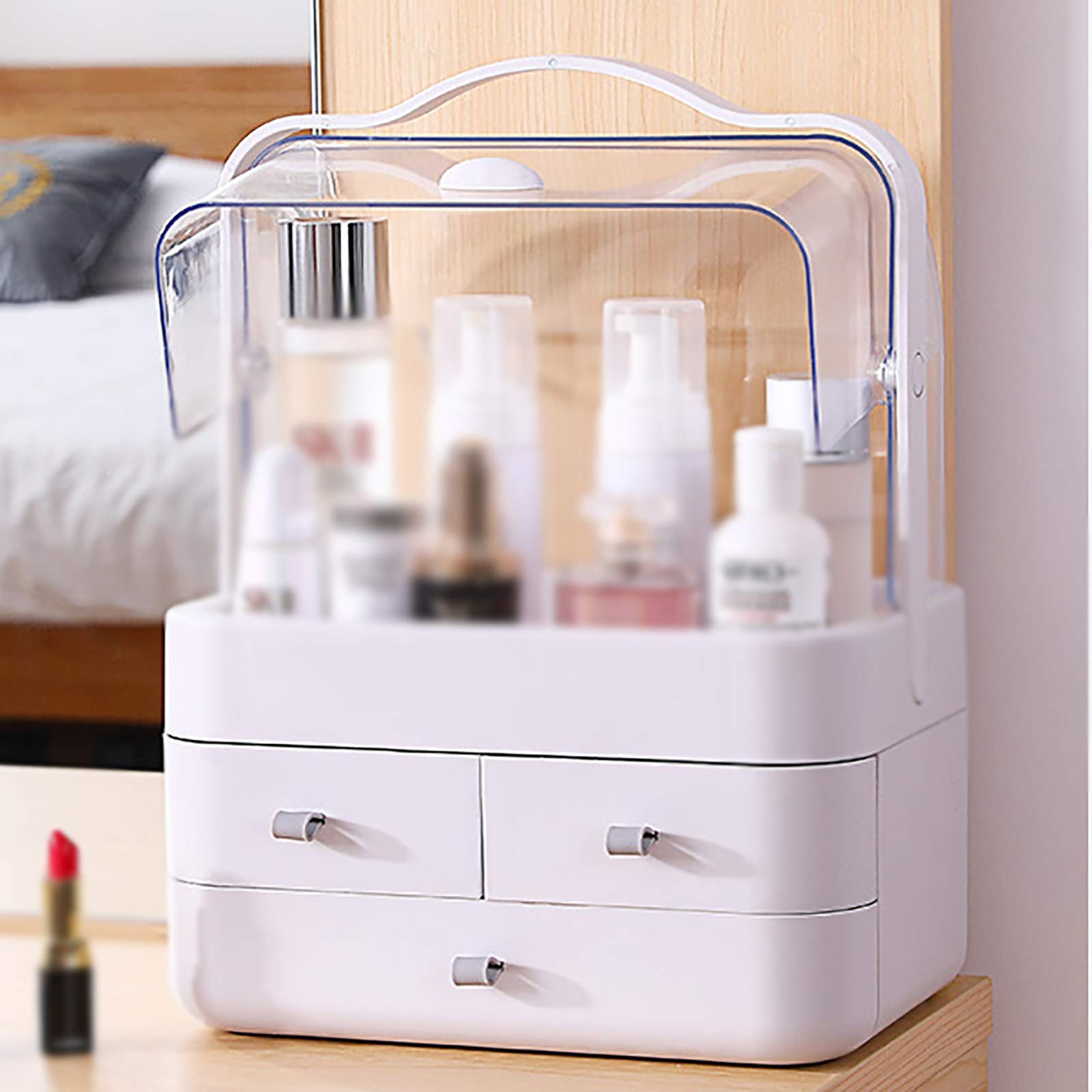 Boîte de Rangement pour Cosmétiques Boîte de Maquillage Portable Rangement cosmétique pour Commode et Salle de Bain(Blanc)