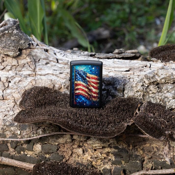 Encendedor Zippo con diseño negro mate bandera pintada miniatura 3