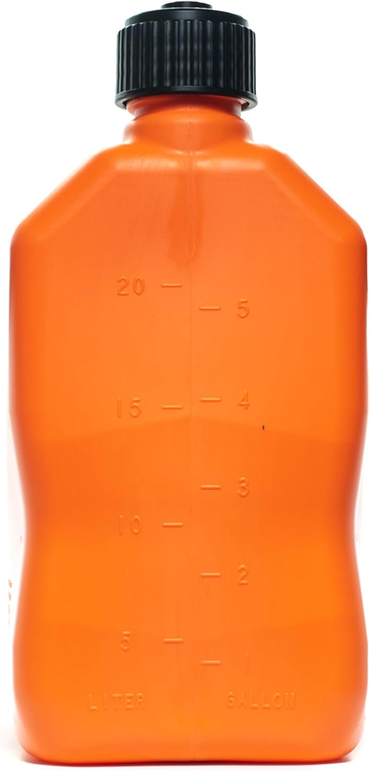 VP Racing 5 Gallon Square motorsport Container Orange with 2 Deluxe Filler Hoses (2 Pack)