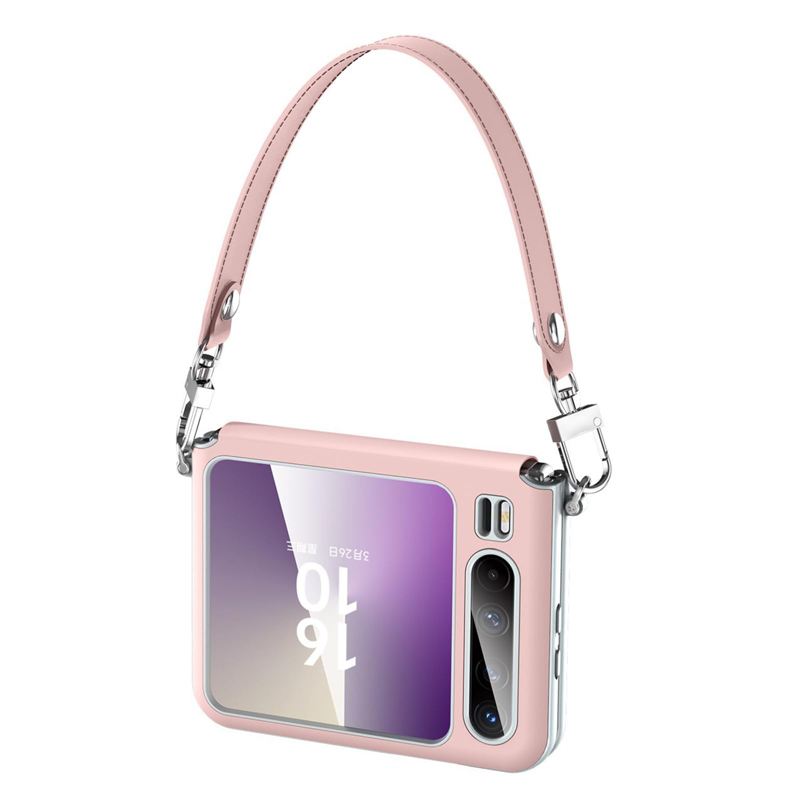 Ultra Mince Coque pour Huawei Pura X, Anti-Empreinte Cuir Etui avec Sangle Poignet Antirayures Supérieure Commercial Housse,Rose,Pura X